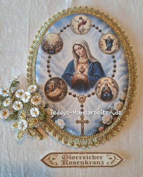 Heiligenbild HB-CH-R421 Glorreiche Rosenkranz mit Goldrand und Banner 100x135mm