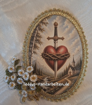 Heiligenbild  HB-CH-F447 Herz mit Dornenkrone  mit Goldrand  75x105mm