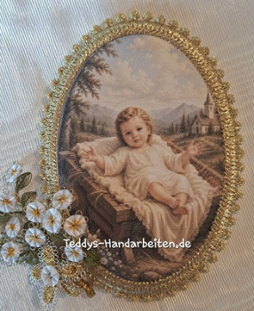 Heiligenbild  HB-CH-F448 Jesulein   mit Goldrand  75x105mm