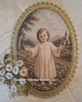 Heiligenbild  HB-CH-F449 Jesulein  mit Goldrand 75x105mm