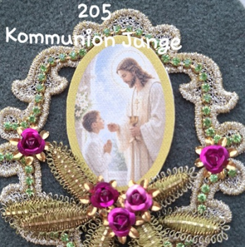 Heiligenbild  HB-CH-G205  Kommunion Junge  (ohne Stickrand)  40x55mm