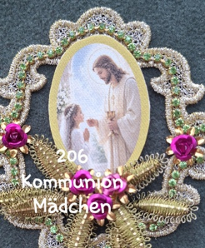 Heiligenbild  HB-CH-G206  Kommunion Mädchen  (ohne Stickrand)  40x55mm