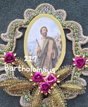 Heiligenbild  HB-CH-G217  Hl. Bartholomäus  (ohne Stickrand)  40x55mm