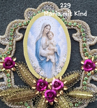 Heiligenbild  HB-CH-G229   Madonna mit Kind  (ohne Stickrand)  40x55mm