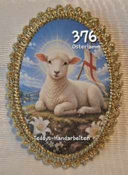 Heiligenbild  HB-CH-F376 Osterlamm    mit Goldrand 75x105mm