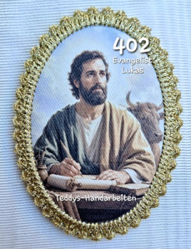 Heiligenbild  HB-CH-F402 Evangelist Lukas mit Goldrand  75x105mm