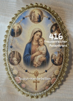 Heiligenbild  HB-CH-F416 Freudenreiche Rosenkranz   mit Goldrand 75x105mm