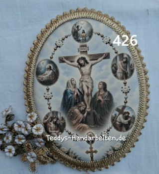 Heiligenbild  HB-CH-F426 Schmerzhafte Rosenkranz   mit Goldrand 75x105mm