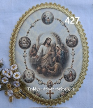 Heiligenbild  HB-CH-F427  Lichtreiche Rosenkranz   mit Goldrand 75x105mm