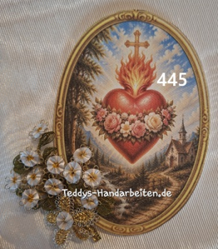 Heiligenbild  HB-CH-F445 Herz m. Blüten  (ohne Stickrand)  70x100mm