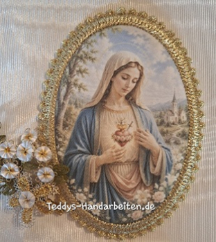 Heiligenbild  HB-CH-F452 Herz Maria   mit Goldrand  75x105mm