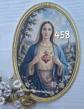 Heiligenbild  HB-CH-F458 Herz Maria  (ohne Stickrand)  70x100mm