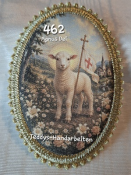 Heiligenbild  HB-CH-F462 Agnus Dei   mit Goldrand 75x105mm