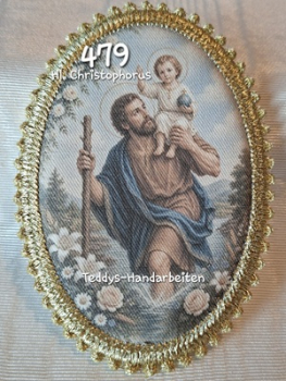 Heiligenbild  HB-CH-F479 Hl. Christophorus   mit Goldrand 75x105mm