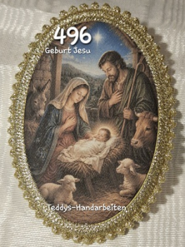 Heiligenbild  HB-CH-F496  Geburt Jesu  mit Goldrand 75x105mm