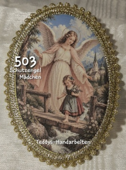 Heiligenbild  HB-CH-F503 Schutzengel Mädchen  mit Goldrand 75x105mm