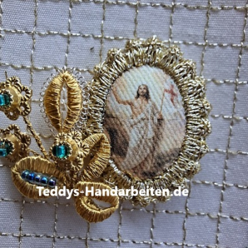 Heiligenbild  HB-CH-E215  Auferstandene  mit Goldrand  22x30mm