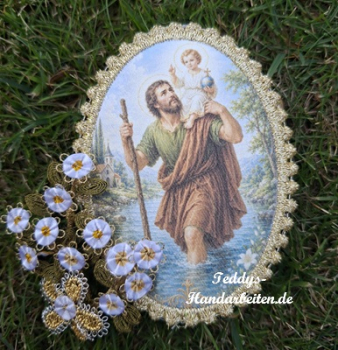Heiligenbild  HB-CH-F202  Christopherus  mit Goldrand 75x105mm