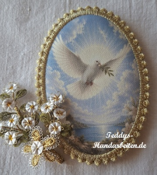 Heiligenbild  HB-CH-M277  Friedenstaube  mit Goldrand  52x72mm