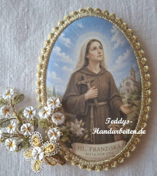 Heiligenbild  HB-CH-M279  Hl. Franziska  mit Goldrand  52x72mm