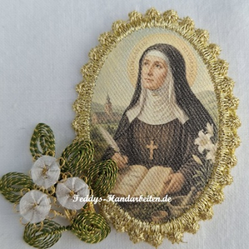 Heiligenbild  HB-CH-F256  Hl. Hildegard v. Bingen  mit Goldrand  75x105mm