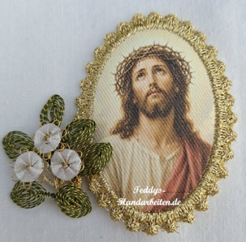 Heiligenbild  HB-CH-M260  Jesu mit Dornenkrone  mit Goldrand  52x72mm