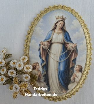 Heiligenbild  HB-CH-F415 Rosenkranz Madonna  mit Goldrand  75x105mm