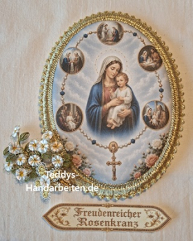 Heiligenbild HB-CH-R422 Freudenreiche Rosenkranz mit Goldrand und Banner 100x135mm