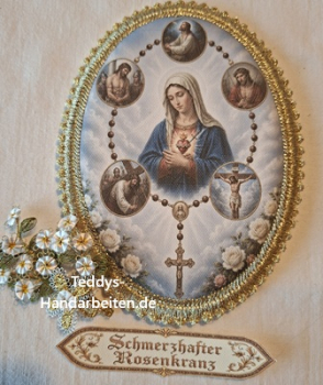 Heiligenbild HB-CH-R423 Schmerzhafte Rosenkranz mit Goldrand und Banner 100x135mm