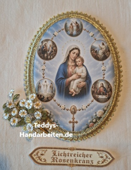 Heiligenbild HB-CH-R424 Lichtreiche Rosenkranz mit Goldrand und Banner 100x135mm