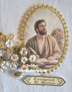 Heiligenbild  HB-CH-D401  Evangelist Markus  mit Goldrand und Banner 65x85mm
