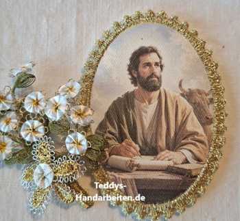 Heiligenbild  HB-CH-F402 Evangelist Lukas mit Goldrand  75x105mm