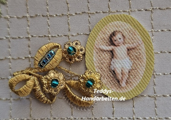Heiligenbild  HB-CH-E255  Jesulein auf Stroh  (ohne Stickrand)    20x25mm