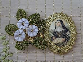 Heiligenbild  HB-CH-E256  Hl. Hildegard v. Bingen  mit Goldrand  22x30mm