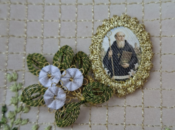 Heiligenbild  HB-CH-E258  Hl. Benedikt  mit Goldrand  22x30mm