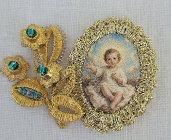 Heiligenbild  HB-CH-E346 Jesulein  mit Goldrand  22x30mm
