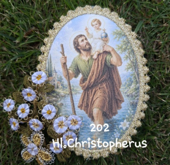 Heiligenbild  HB-CH-F202  Christopherus  mit Goldrand 75x105mm
