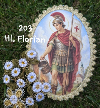 Heiligenbild  HB-CH-M203   Hl. Florian  mit Goldrand 52x72mm
