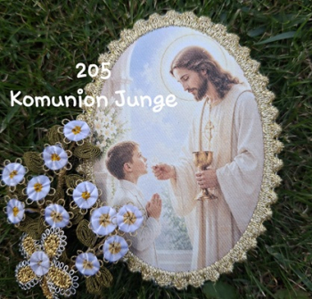 Heiligenbild  HB-CH-M205  Kommunion  Junge  mit Goldrand 52x72mm