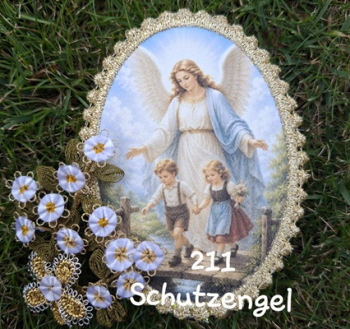 Heiligenbild  HB-CH-D211  Schutzengel mit Goldrand 65x85mm