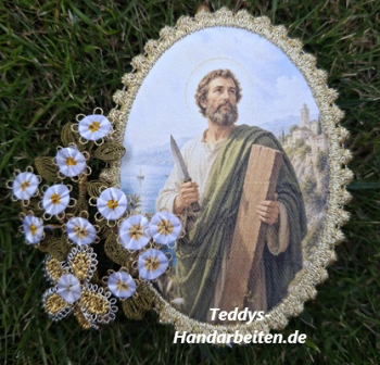 Heiligenbild  HB-CH-D217  Hl. Bartholomäus mit Goldrand 65x85mm