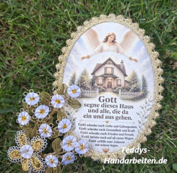 Heiligenbild  HB-CH-D235   Gott segne dieses Haus, mit Goldrand 65x85mm