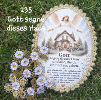 Heiligenbild  HB-CH-D235   Gott segne dieses Haus, mit Goldrand 65x85mm