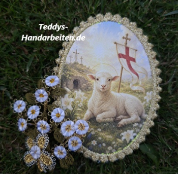 Heiligenbild  HB-CH-D237   Osterlamm mit Goldrand 65x85mm