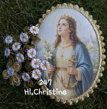 Heiligenbild  HB-CH-F247   Hl. Christine  mit Goldrand 75x105mm