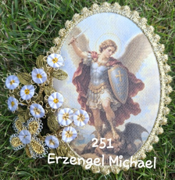 Heiligenbild  HB-CH-F251   Erzengel Michael mit Goldrand  75x105mm