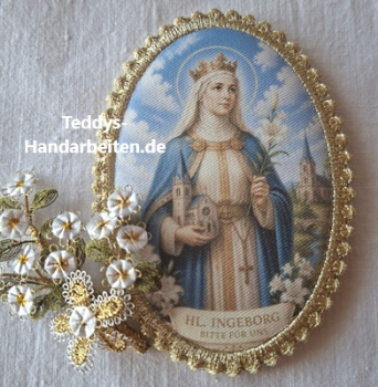 Heiligenbild  HB-CH-M280  Hl. Ingeborg  mit Goldrand  52x72mm