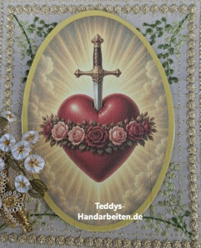 Heiligenbild  HB-CH-F290  Herz m. Blütenkranz  (ohne Stickrand)  70x100mm