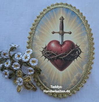 Heiligenbild  HB-CH-F292  Herz mit Dornenkrone  mit Goldrand  75x105mm