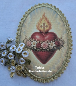 Heiligenbild  HB-CH-F296  Flammendes Herz  mit Goldrand  75x105mm